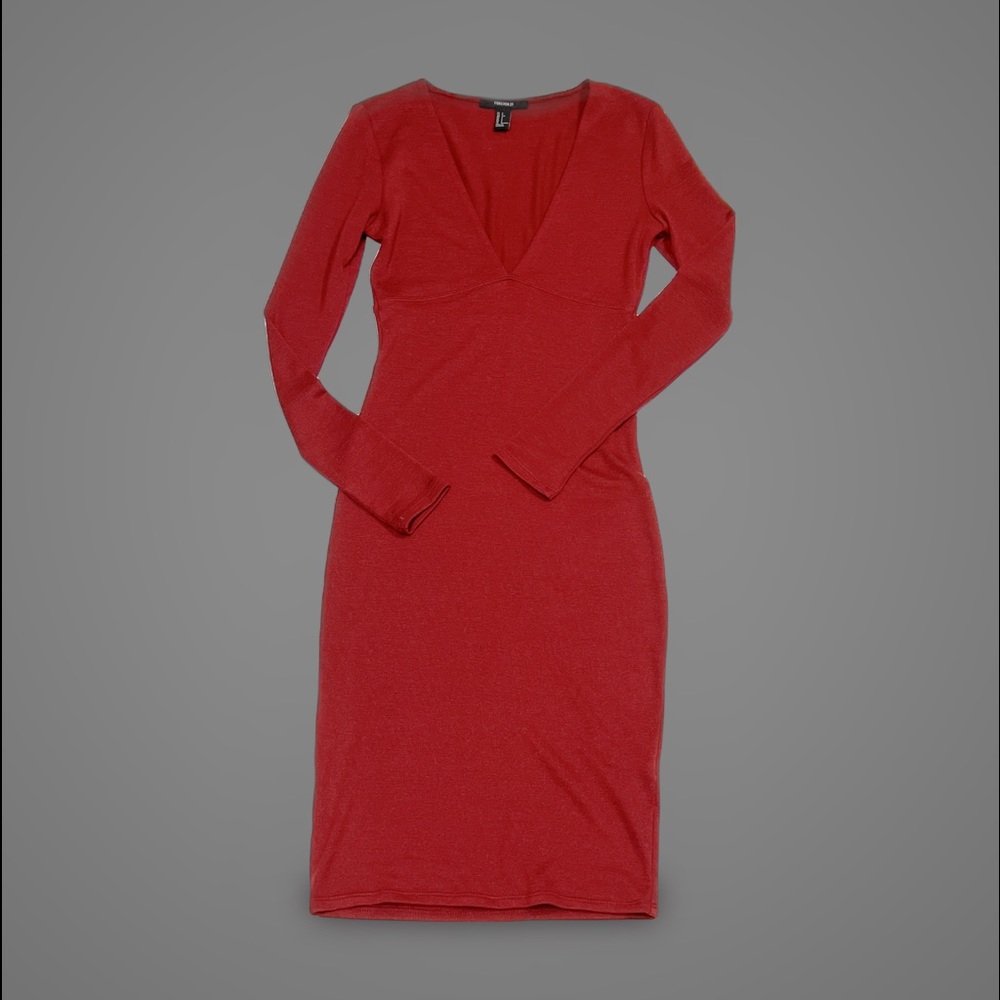 Forever 21 Dark Red Midi Dress Long Sleeve
